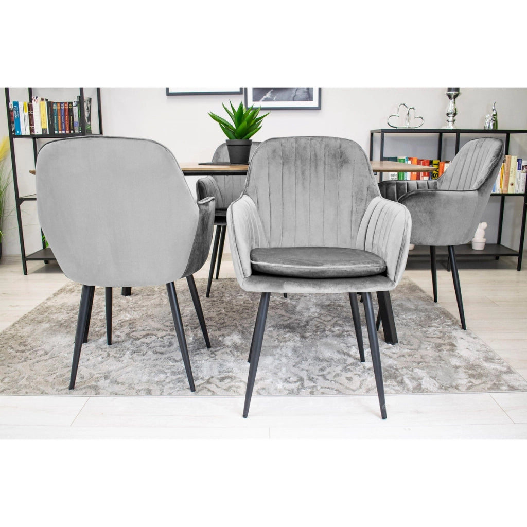 Poltroncina Lugo in Velluto Grigio Argento con Gambe Nere