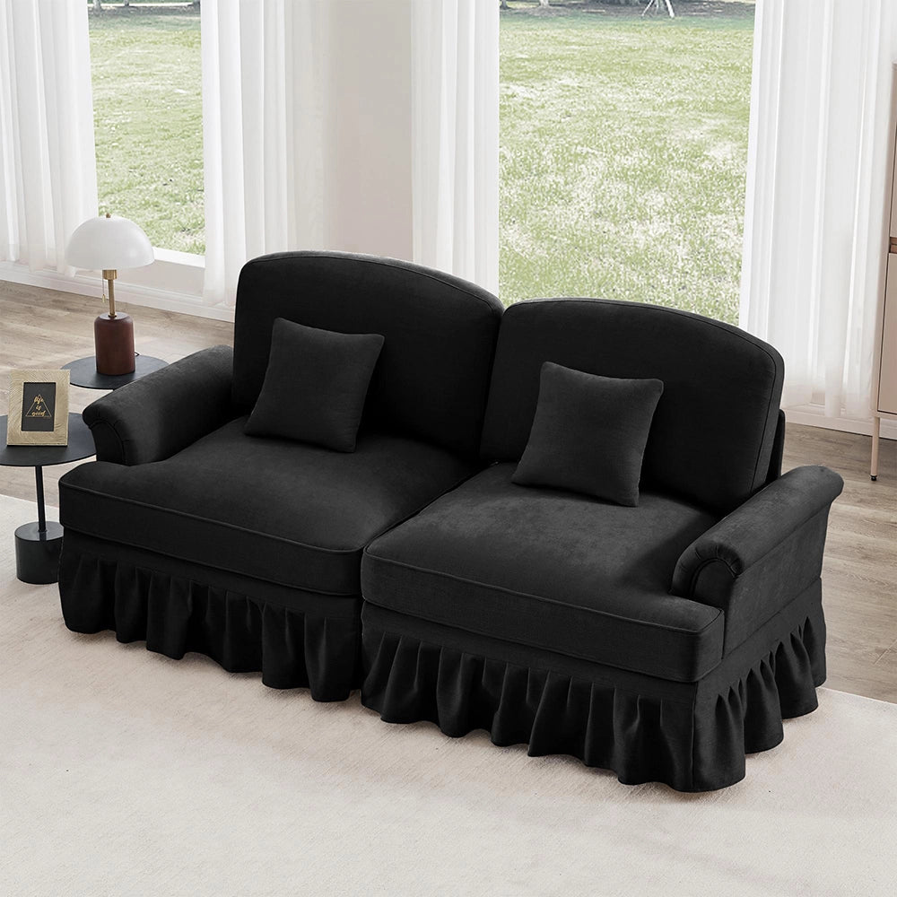 Divano 2 posti stile medievale - Xylo - Chenille, piedi legno, nero