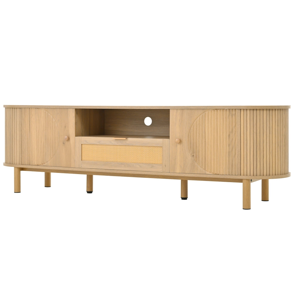 Mobile TV 175x36x51 cm; design curvo con passacavi; MDF; colore naturale