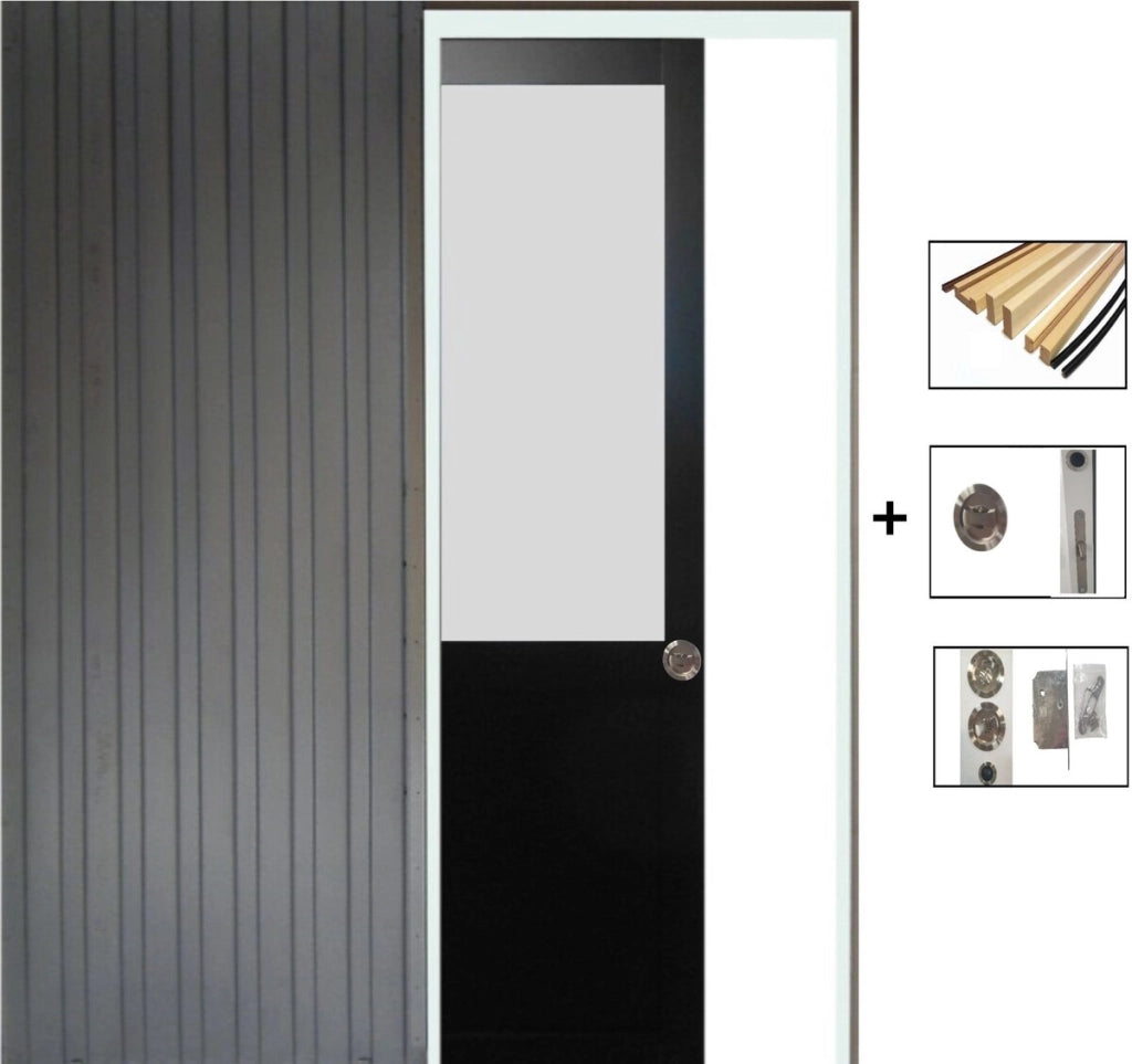 Porta Scorrevole Athena Nera H204 x L83 + Sistema Pocket e kit di finitura inclusi senza maniglia