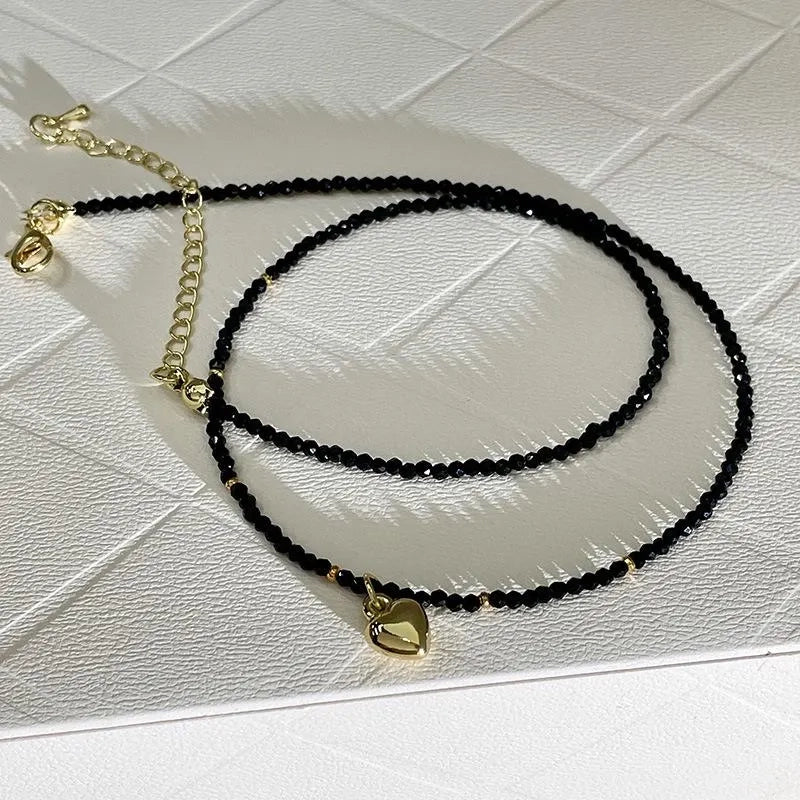 Collana a doppio strato fatta a mano con perline di cristallo nero, regalo d'amore per Natale e compleanno.