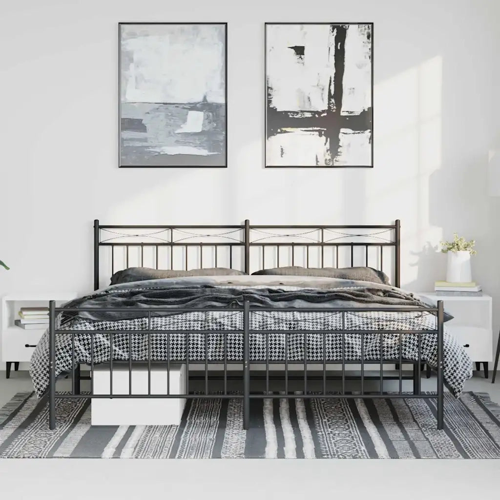 Giroletto con Testiera e Pediera-Struttura Letto Metallo Nero 193x203 cm 504027