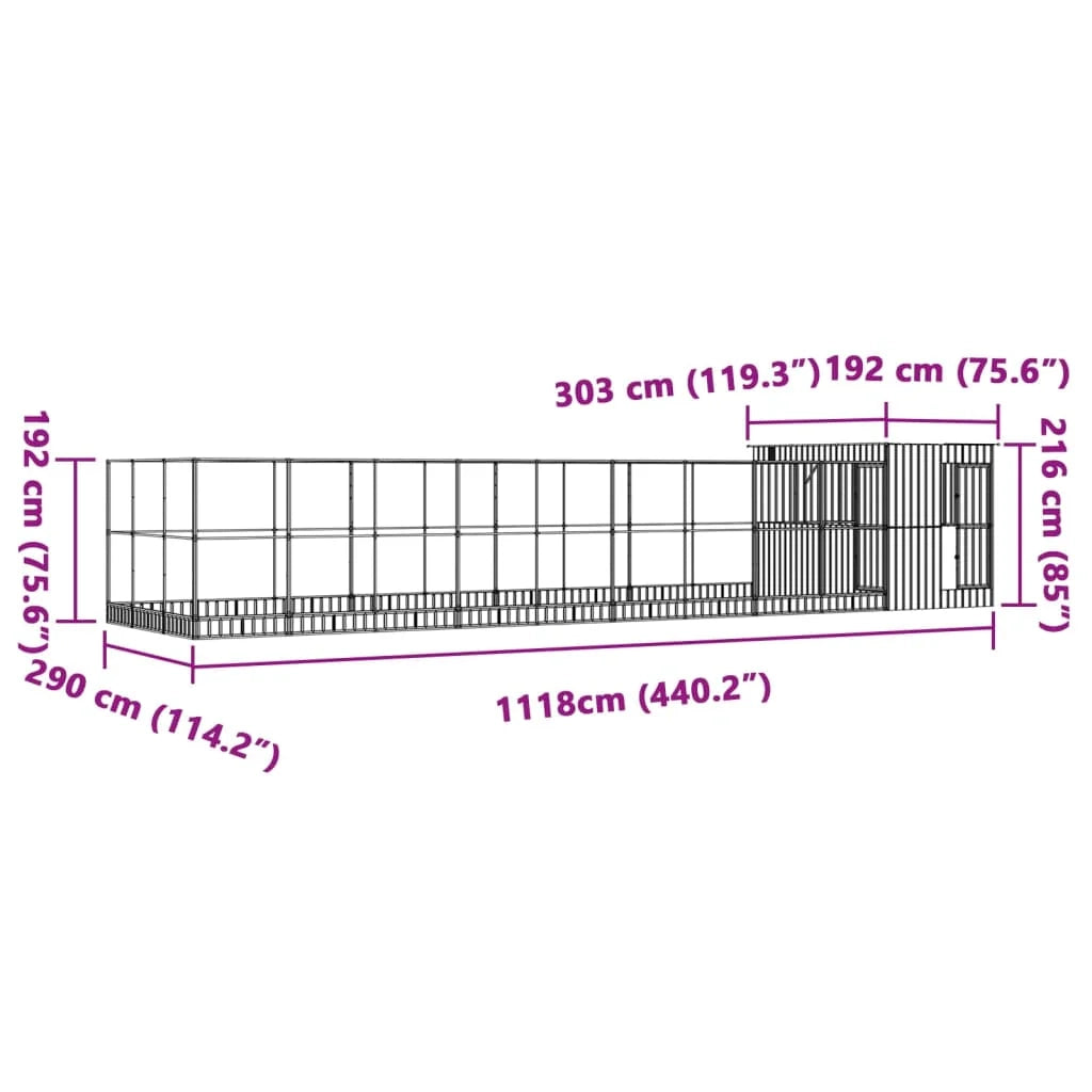Voliera a gabbia con estensione in argento 1118 x 303 x 216 cm acciaio argento 02_0045645
