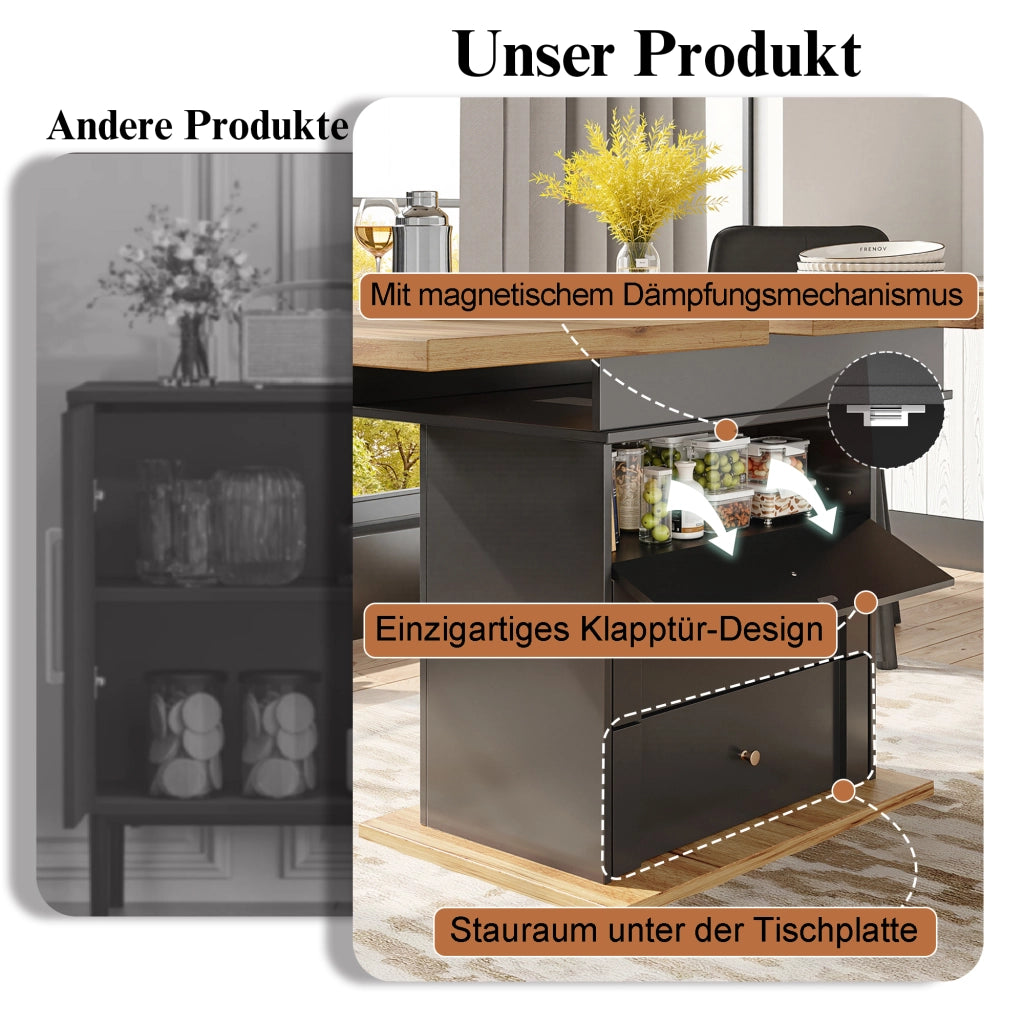 TAVOLO Allungabile 110-140x80 cm MDF Nero/Naturale