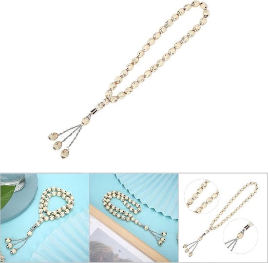 Gebedskralen Unisex Tesbih Allah Rosari Islamitici Afdrukteken Gravati Gebedskralen Armband per Aanbidding Levert Opknoping Decorazioni (Beige)
