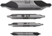 Set di foratura centrale 4 pezzi - Acciaio HSS 1/2/2,5/5 mm - Fine a doppio taglio - Precisione di posizionamento - Per metalli - Affilato e resistente - Set di fori