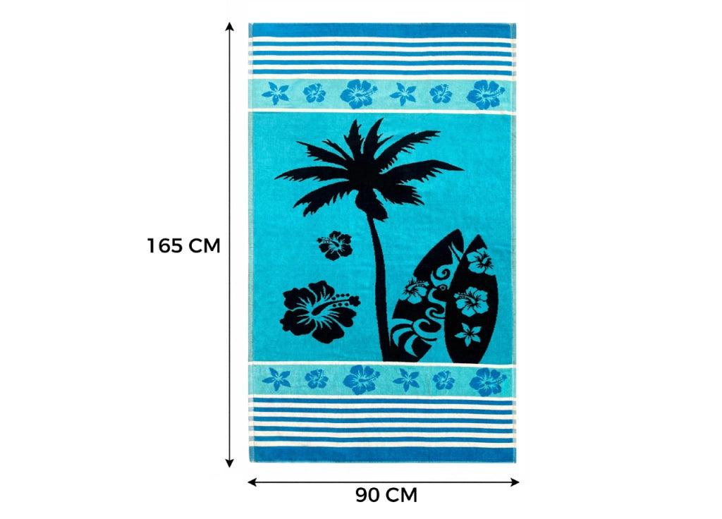 Telo Mare Jacquard Spugna Asciugamano Spiaggia Disegno Palm Beach - Telo Mare - Turchese D1