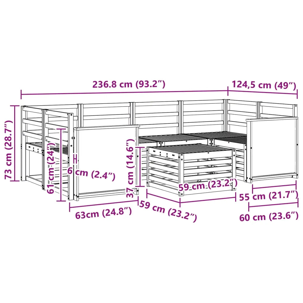 Set di divani da esterno 7 pz Naturale Legno di Acacia Massello 3384080