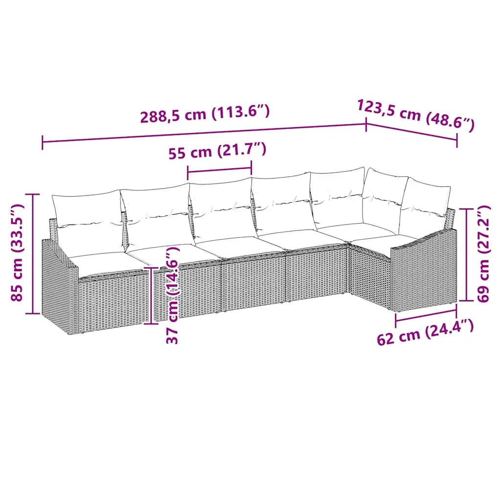 Set di divani con cuscino 6 pcs Grigio polyrattan 3346739