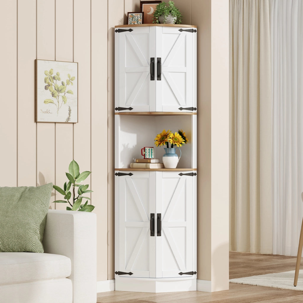 Mobile angolare salvaspazio 39,5 x 39,5 x 180 cm, bianco effetto legno, stile vintage, 5 vani contenitore