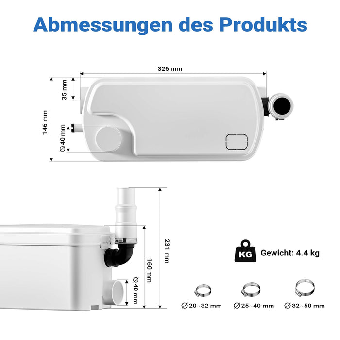 Stazione di sollevamento 3/1 250W con 3 ingressi per doccia, lavabo