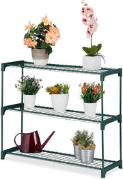 Sistema di sostegno per piante a 3 livelli per vasi e contenitori - Utilizzo indoor - Materiale plastico e metallo - 745x91x285 cm - Verde