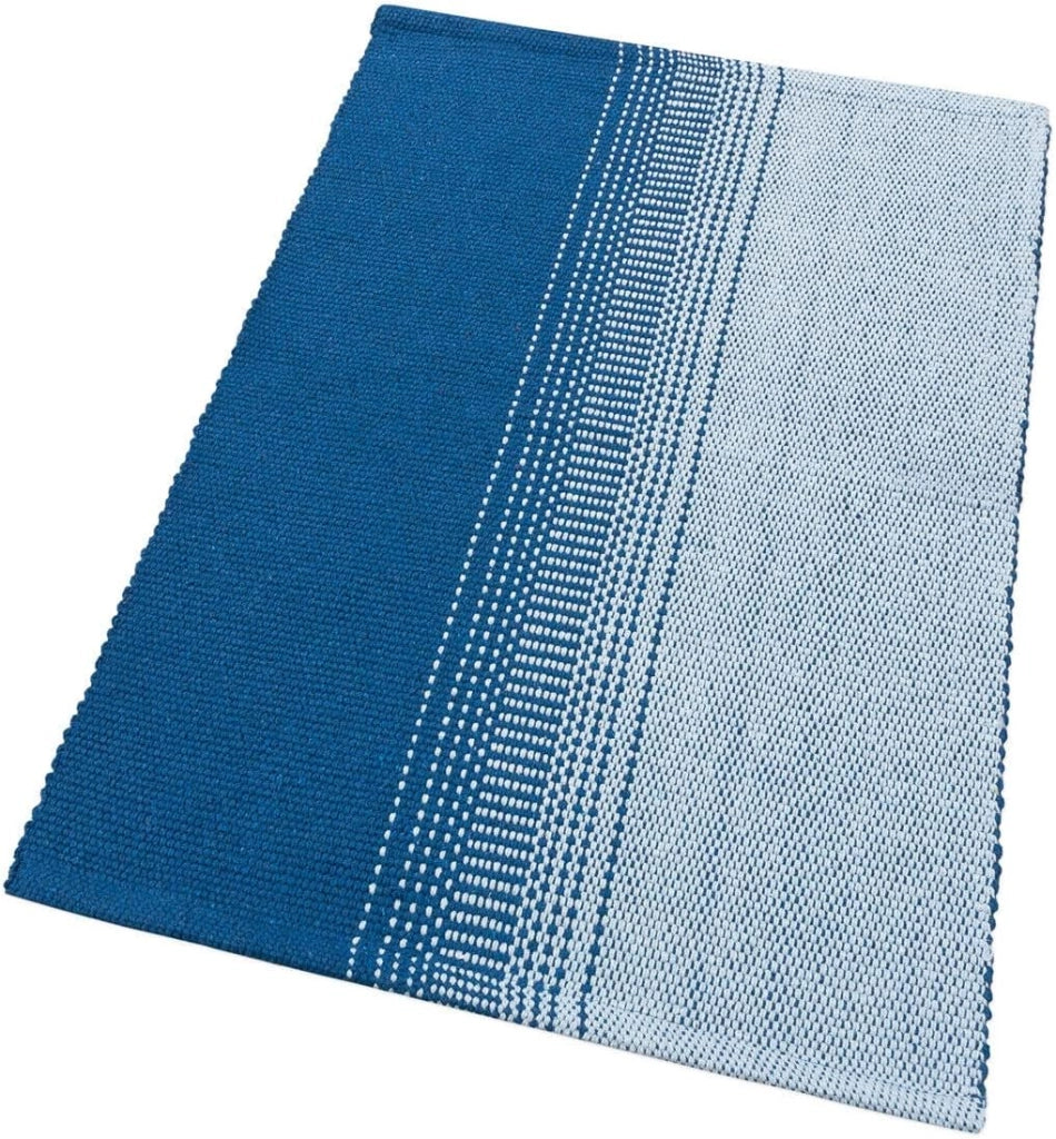 Tappeto Cucina Bagno Puro Cotone Assorbente Tessuto Intrecciato a Mano Blu 55x140 cm
