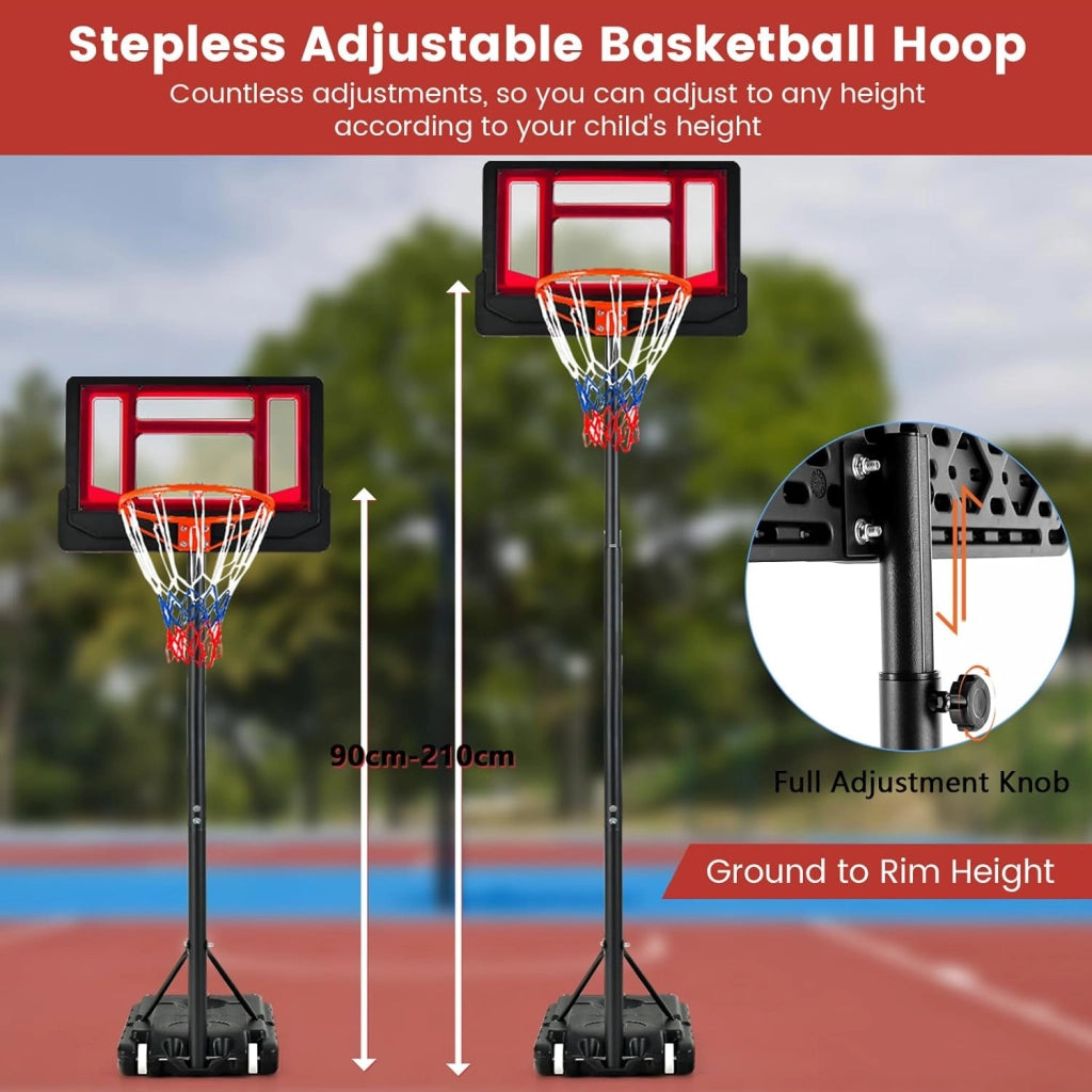Canestro Basket per Esterno da Pavimento, Canestro da Basket ad Altezza Regolabile 154-210 cm, Supporto da Basket con Base, Portatile con Ruote, Pallacanestro per Interno