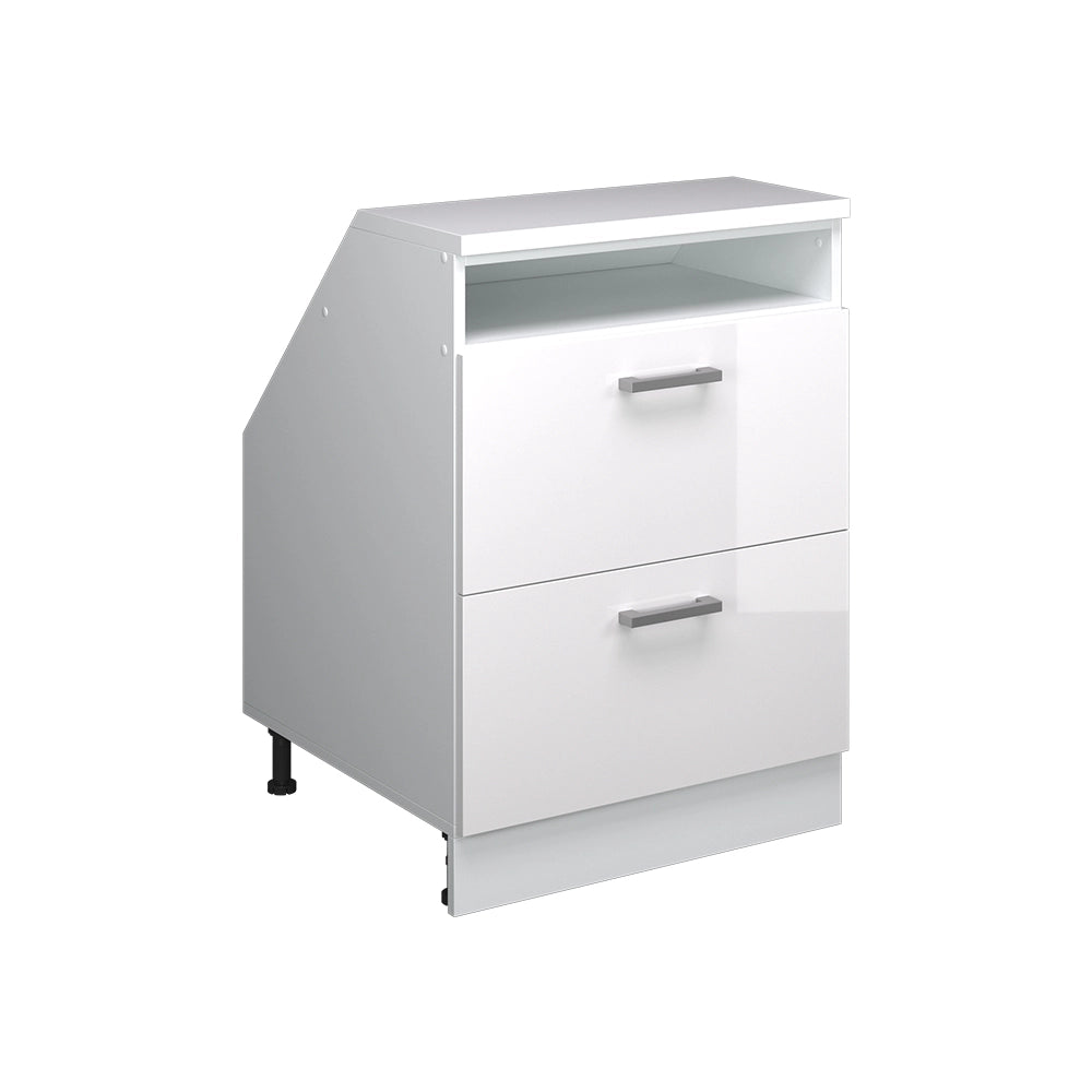 Mobile sottotetto Rion Bianco lucido/Bianco 60 x 83.8 cm con 2 cassetti, carcassa 60 cm profondità Vicco