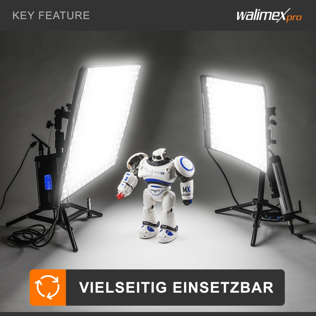 Flex LED 500 Pannello luminoso a LED bicolor, illuminatori LED per fotografia 50 W, luce fotografica flessibile e dimmerabile con display e slot per batteria ricaricabile