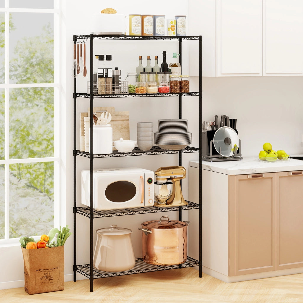 Scaffale metallo 5 ripiani regolabile resistente rete v-Scaffale organizzatore casa cucina garage 565kg 91 x 35 x 182 cm