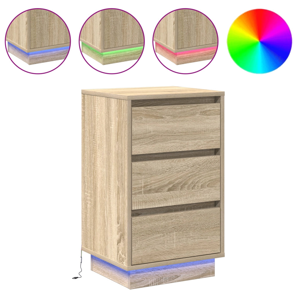 Comodino con LED Rovere Sonama 39x34,5x65 cm Legno ingegnerizzato