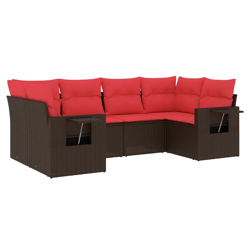Set Divani da Giardino 6 pz con Cuscini Marrone in Polyrattan 3220583