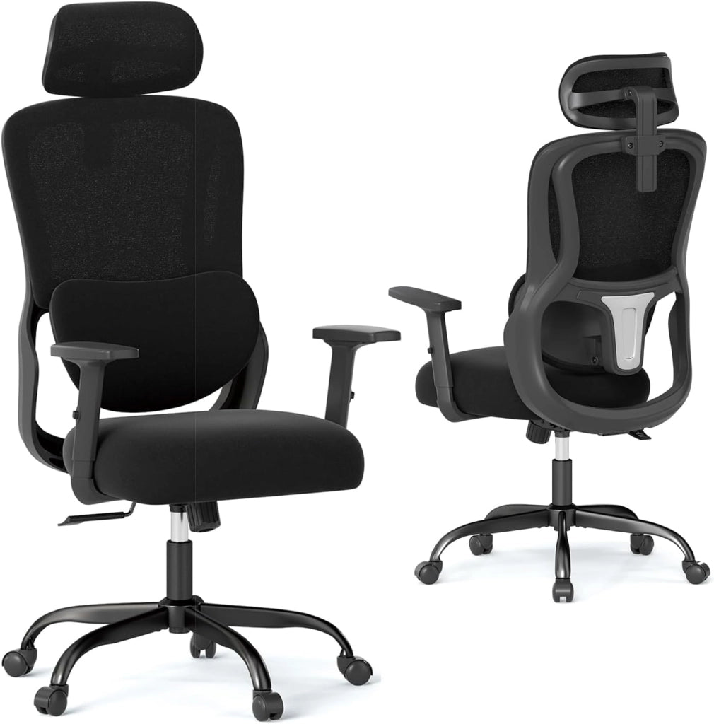 Sedia da Ufficio Ergonomica con Poggiatesta, Sedia da Scrivania con Schienale Regolabile, Supporto Lombare e Braccioli, Sedia da Lavoro Girevole per Computer per Casa, Ufficio e Studio