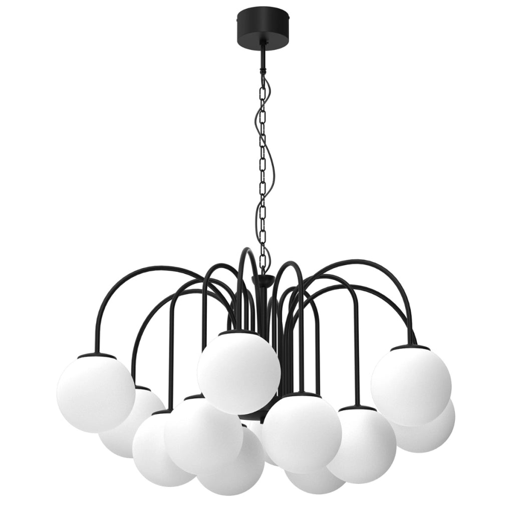 Lampadario Cambridge 12 luci nero vetro bianco Luminex