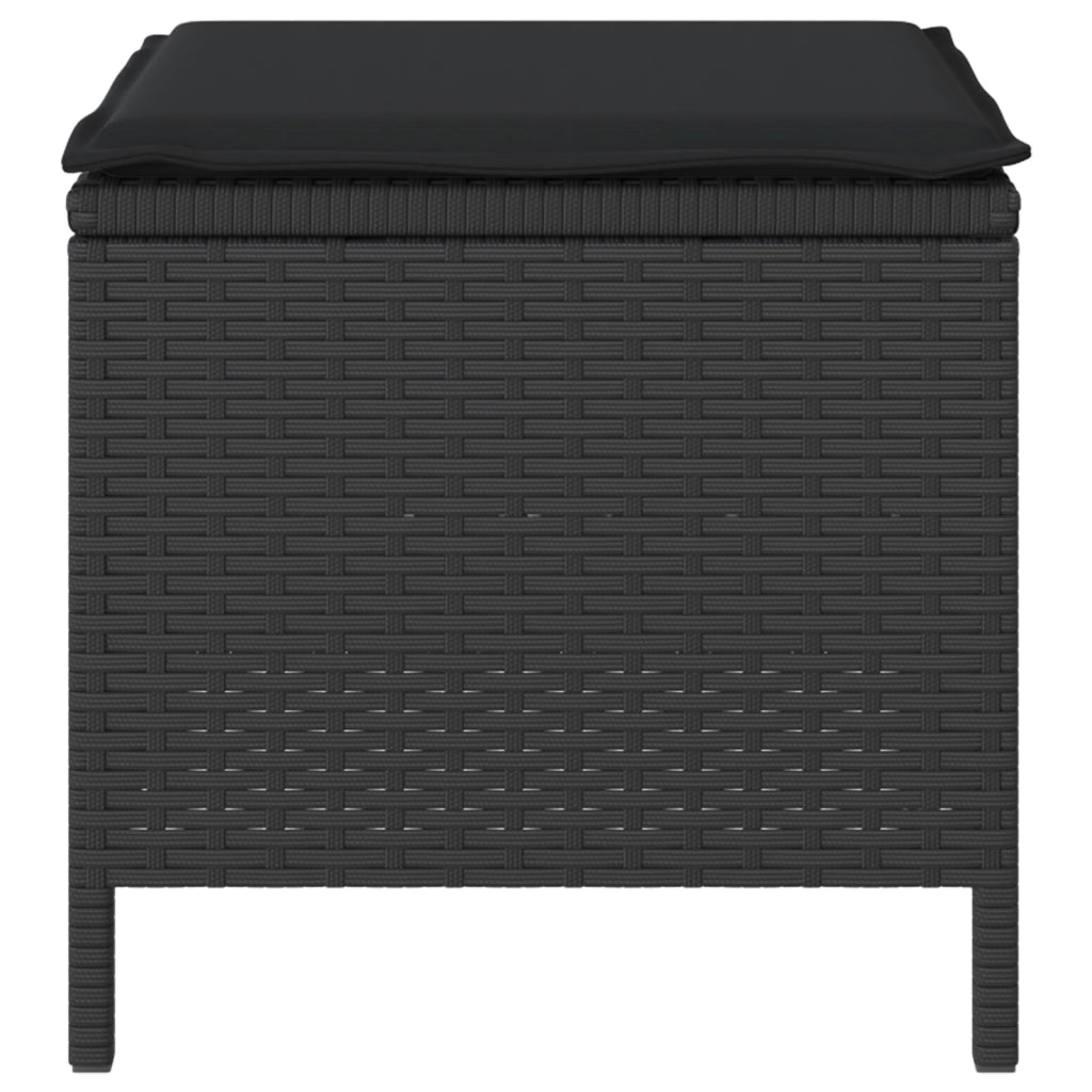 Set da Pranzo da Giardino 4 Pezzi con Cuscini Nero Polyrattan Acacia