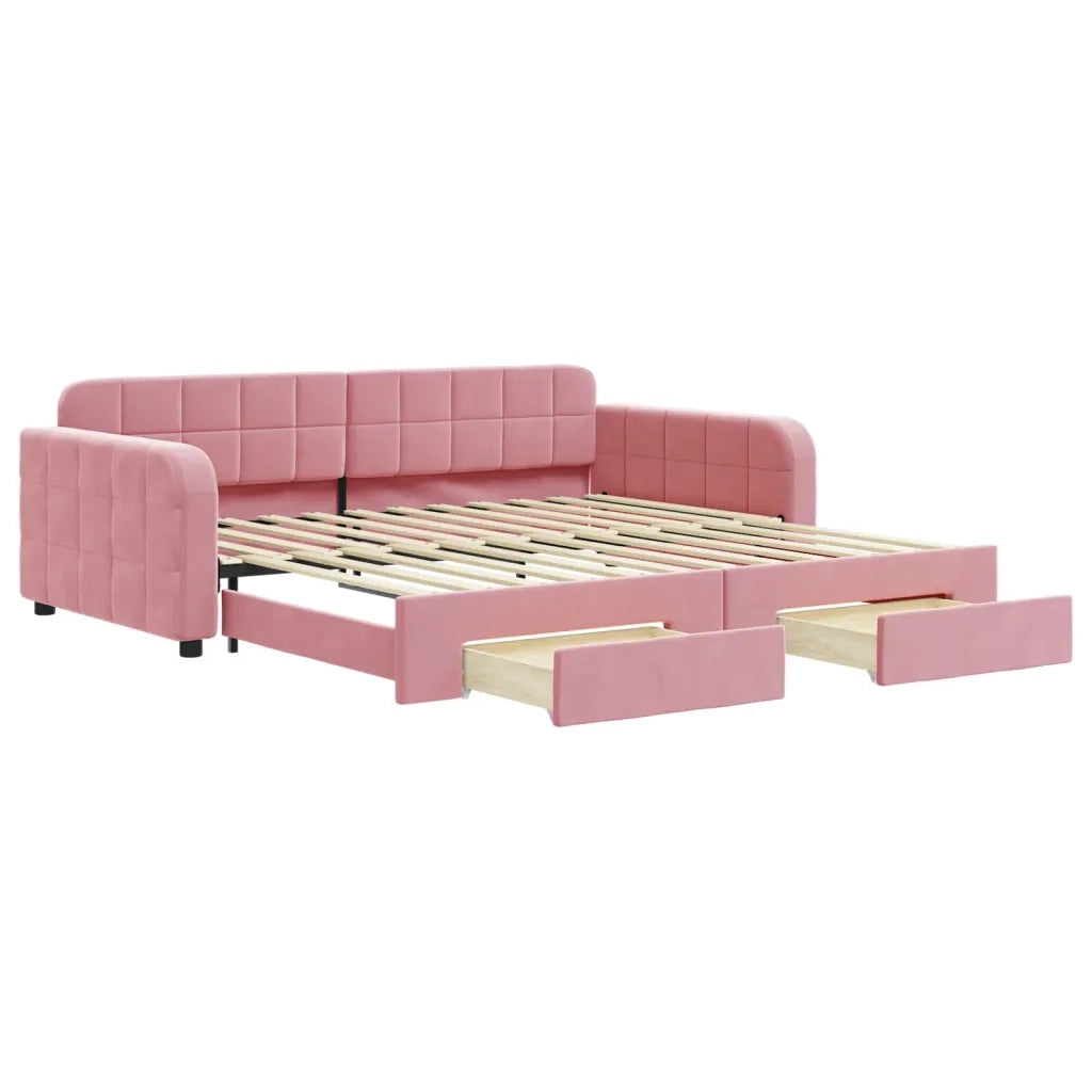 Divano Letto Estraibile con Cassetti Rosa 100x200 cm Velluto 3196987