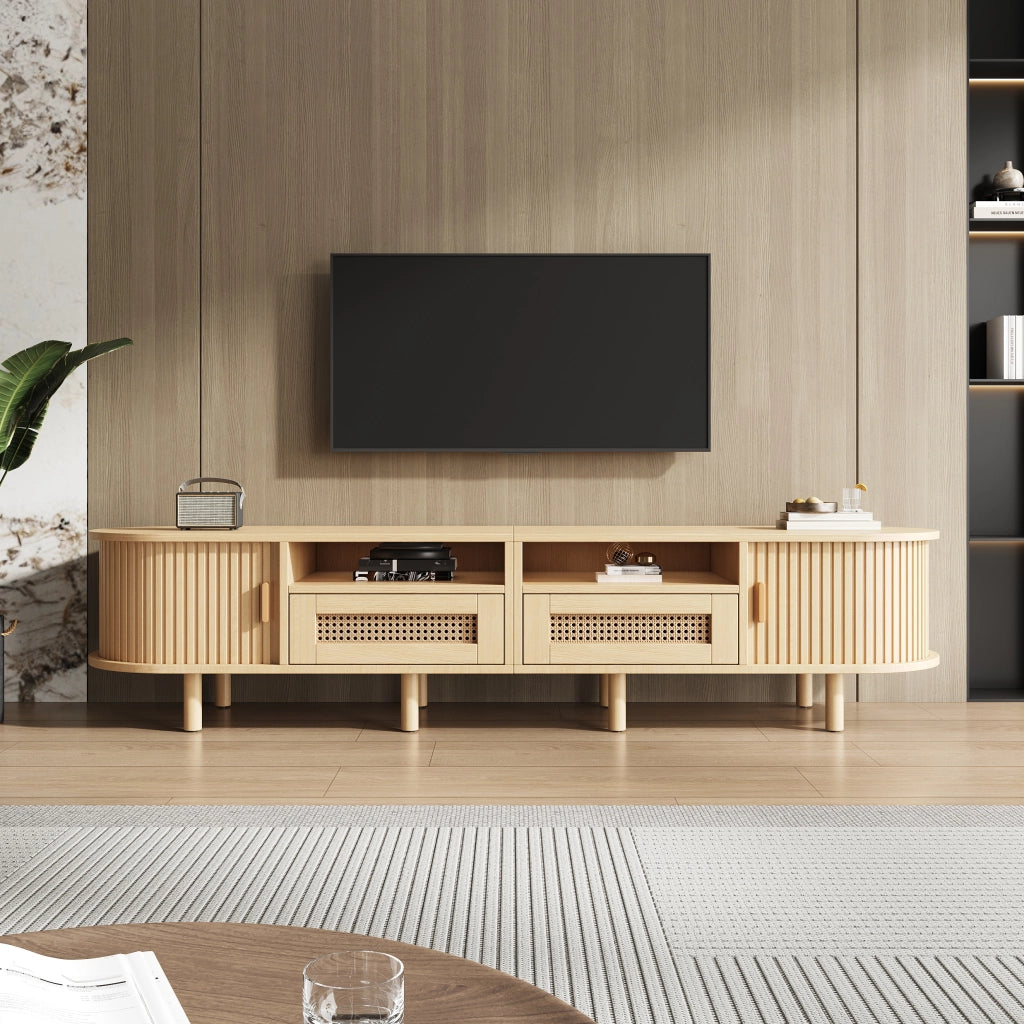 Mobile TV Lowboard ¨C MINIMAL ¨C Legno, 2 Ante Scorrevoli, 2 Cassetti in Rattan, 170x40x40 cm