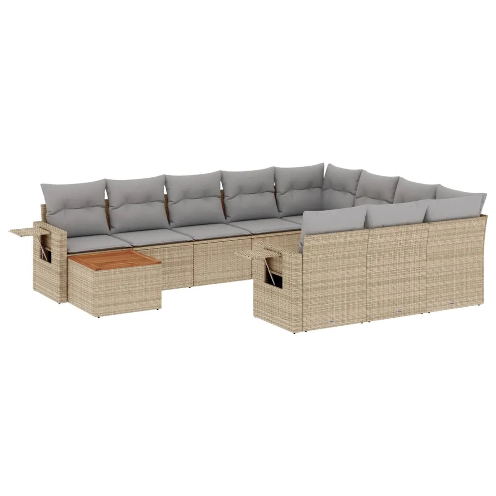 Set Divani da Giardino 11 pz con Cuscini Beige in Polyrattan 3224750