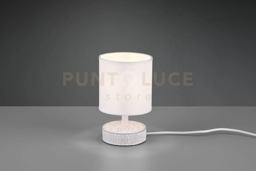 MARIE LAMPADA DA TAVOLO BASE CERAMICA DECORATA CON PARALUME BIANCO H. 20,5CM ATTACCO E14