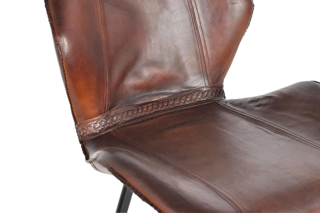 Set di 2 sgabelli in pelle naturale con gambe in metallo
