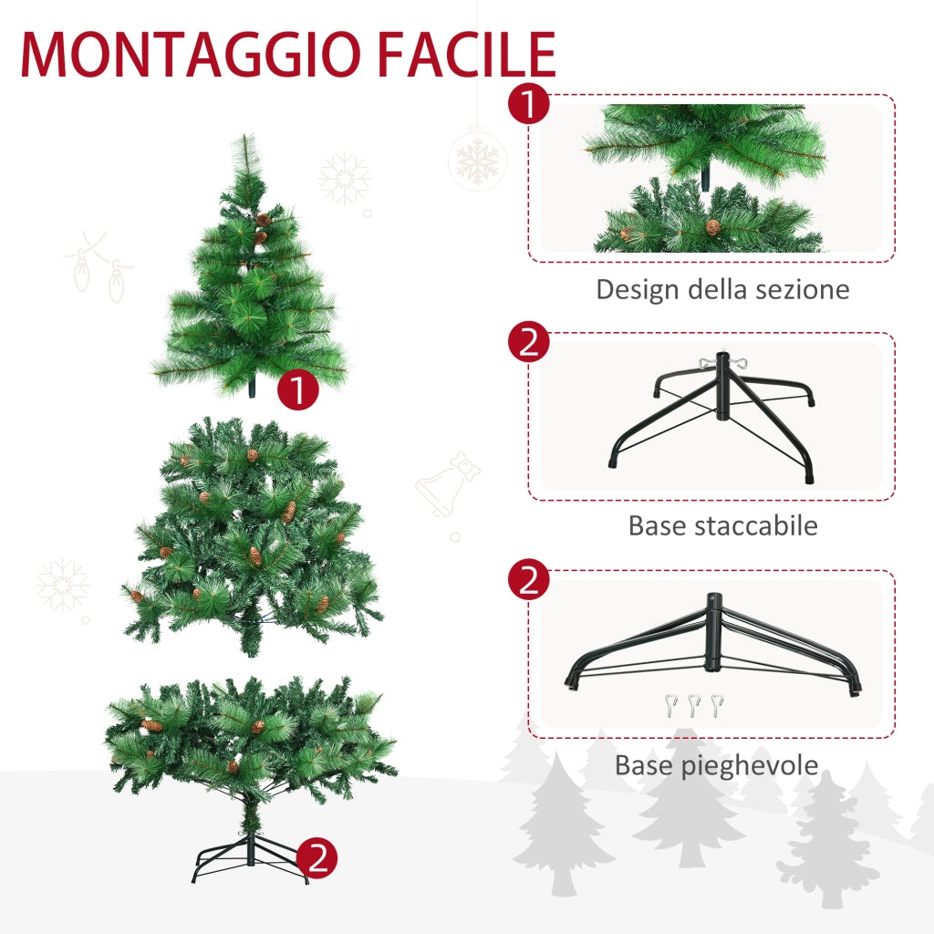 EasyComfort Alberello di Natale Decorato e Ignifugo per Interni con 782 Rami e Base in Metallo, Φ116x180 cm, Verde