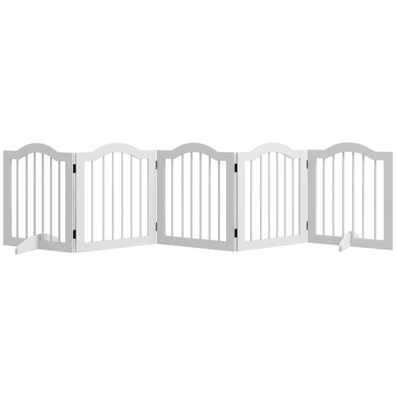 Cancelletto per cani, 5 pannelli, pieghevole, flessibile, in legno massello/MDF, 254,5x29,5x61 cm, bianco