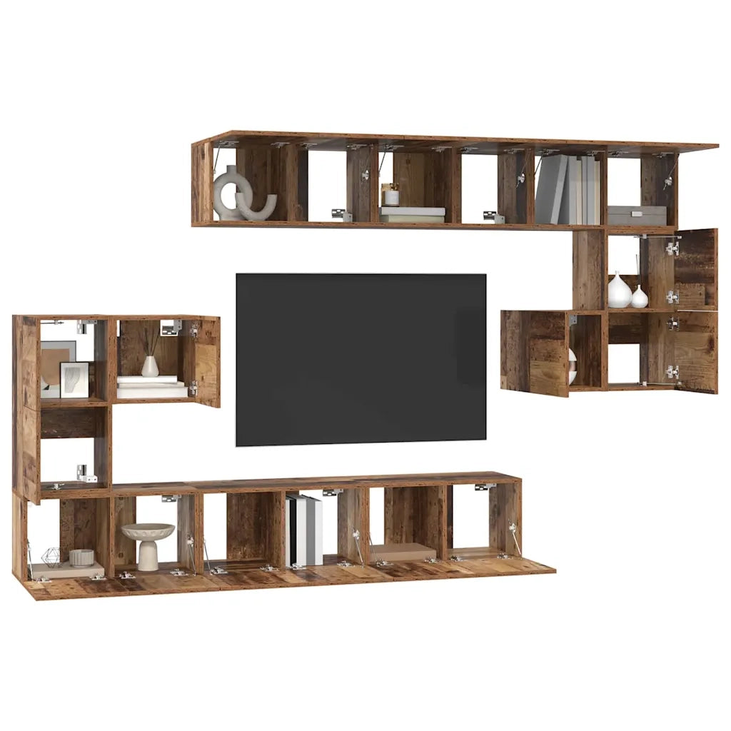 Set mobile TV 10 pz-Set di 10 Credenza per TV Legno vecchio Legno multistrato 548084