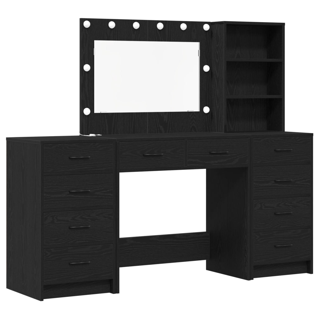 Set di Toilette da 3 Pezzi con Specchio LED in Rovere Nero Legno Ingegnerizzato