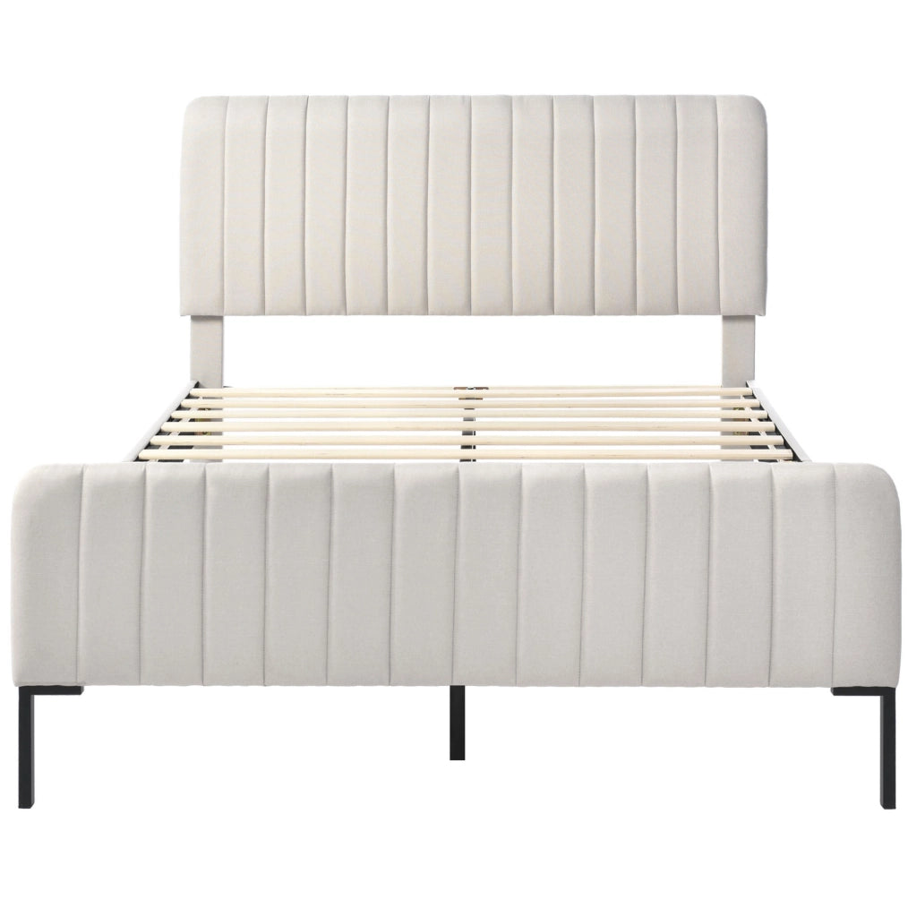 Letto imbottito 160x200 cm con testiera regolabile; in lino grigio-beige