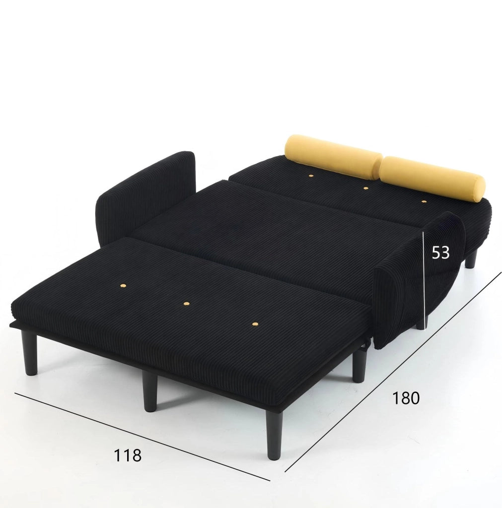 Divano multiforme con schienale regolabile in corduroy e schiuma; nero