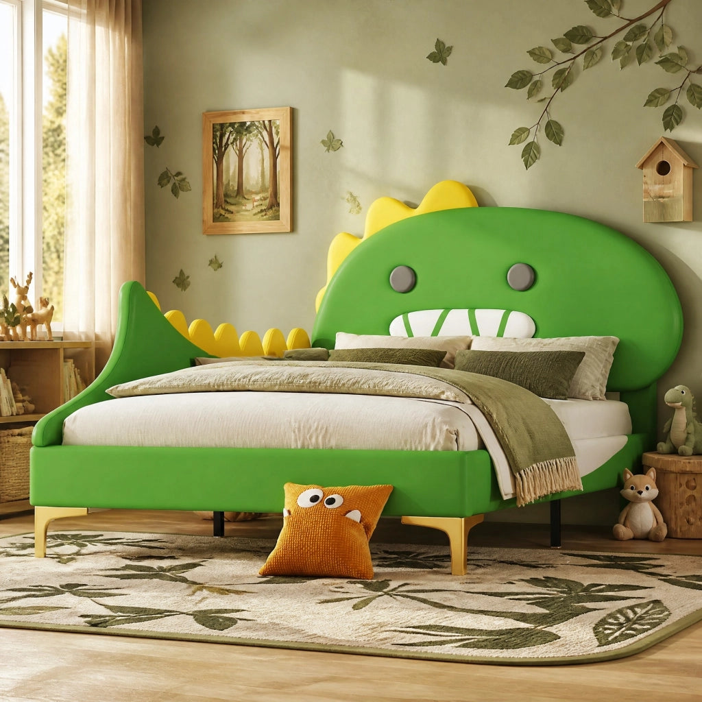 Letto singolo per bambini dinosauro verde 90x200 cm