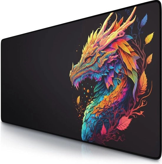 Panno da gaming XXL, nero, 900 x 400 mm, panno da gaming XXL, grande formato, migliora precisione e velocità, Disegno Dragon