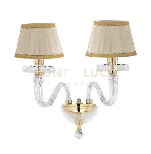 APPLIQUE BACH 2 LUCI CRISTALLO E ORO ATTACCO E14 CON PARALUMI