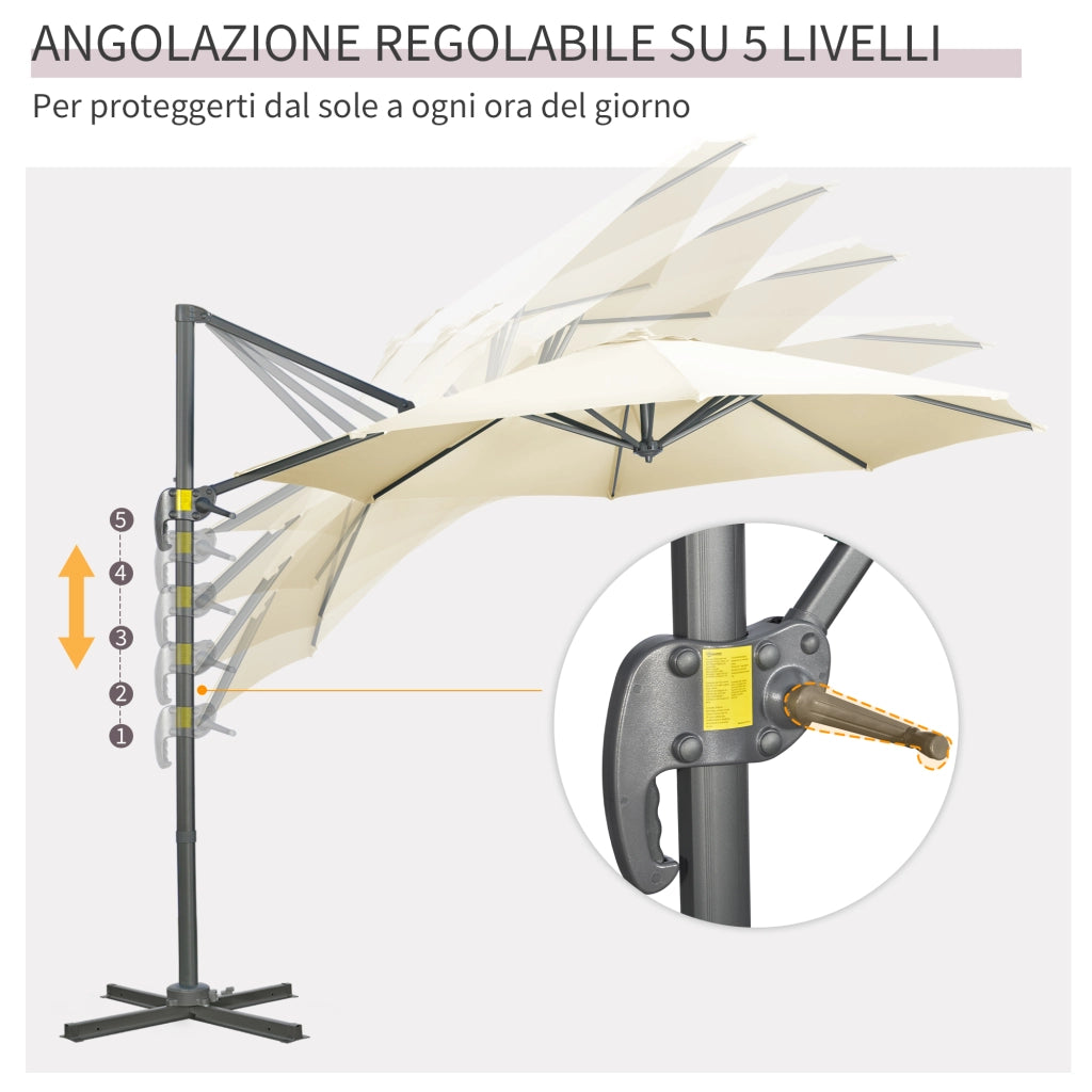 Ombrellone da Giardino Decentrato 3x2.5 m con Angolazione Regolabile e Girevole a 360¡ã, Crema