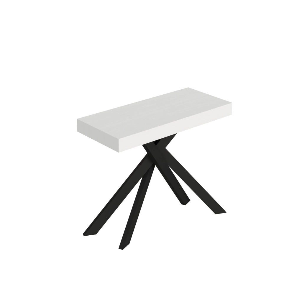 Consolle Allungabile 90-196x40x77 cm Saki Small Bianco Frassino Gambe Antracite