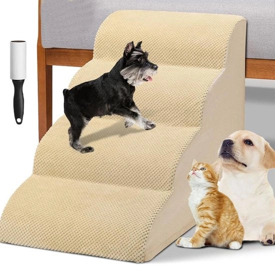 Scala per Animali con 4 Gradini per Gatti e Cani Anziani Padrone di Cuscino a Densità Alta (Beige)