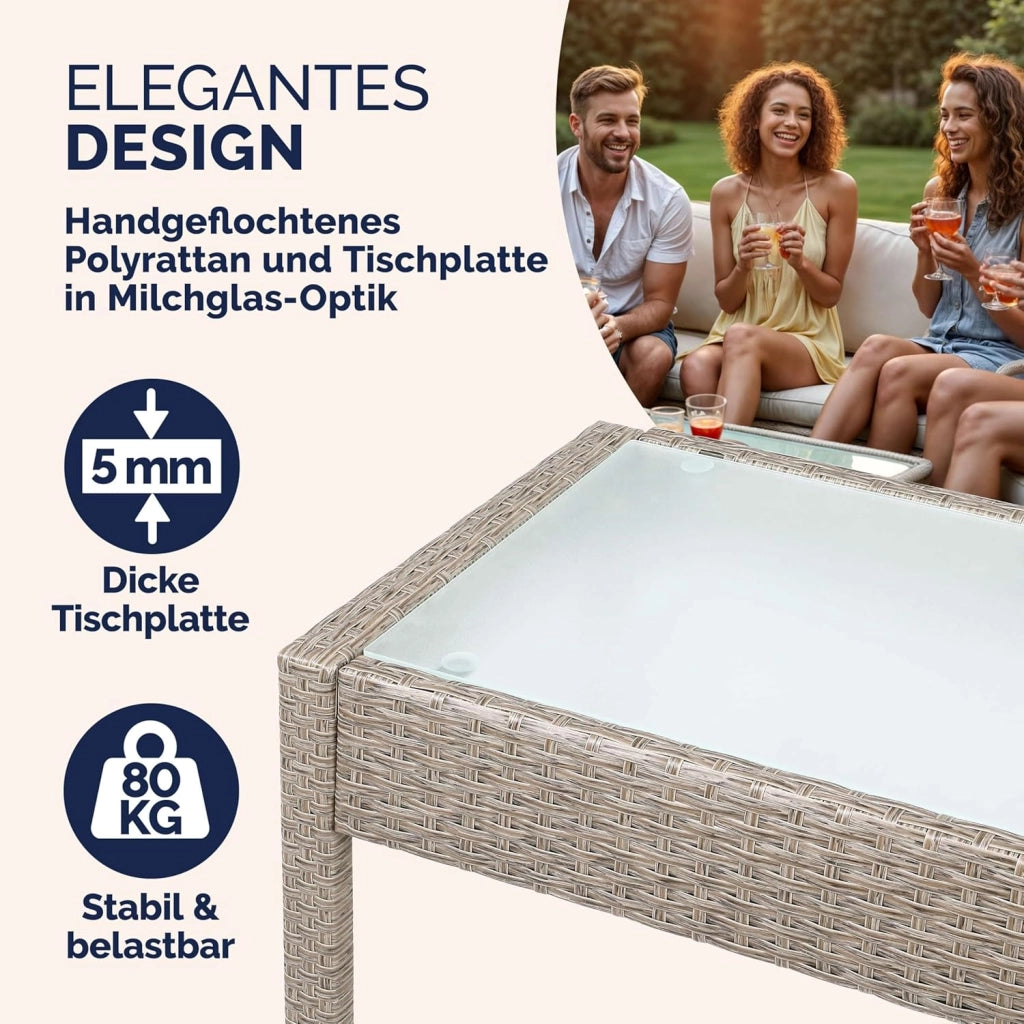 ® Lounge Tavolo da Giardino Set Polyrattan Mobili da Esterno 4 Persone Incl. Cuscini Gruppo di Seduta Terrazza Balcone Salottino Outdoor