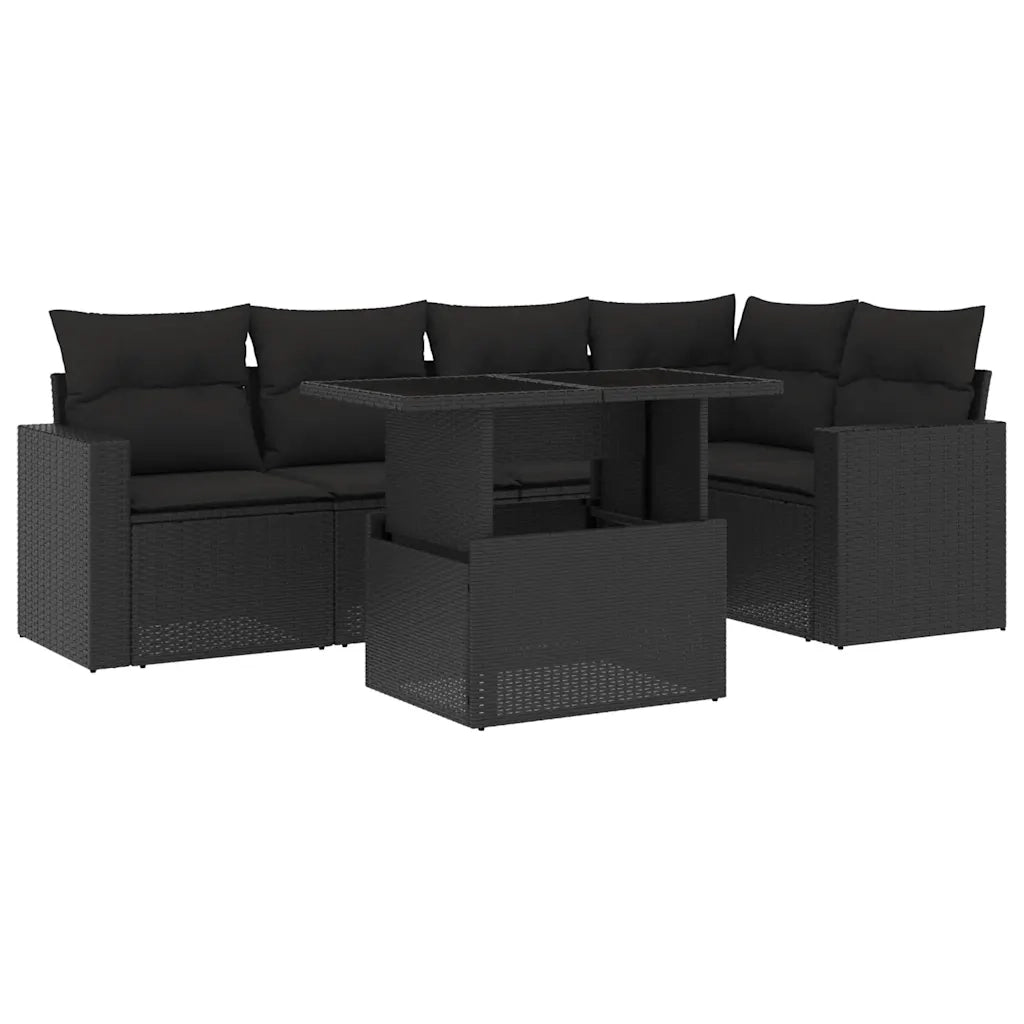 Set Divano da Giardino 6 pz con Cuscini Nero in Polyrattan
