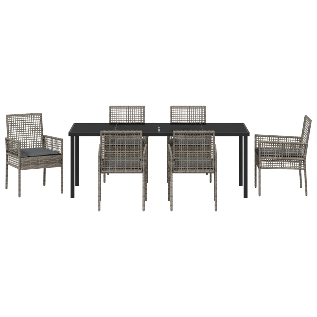 Set da pranzo da giardino da 7 pezzi con cuscini grigio in polyrattan