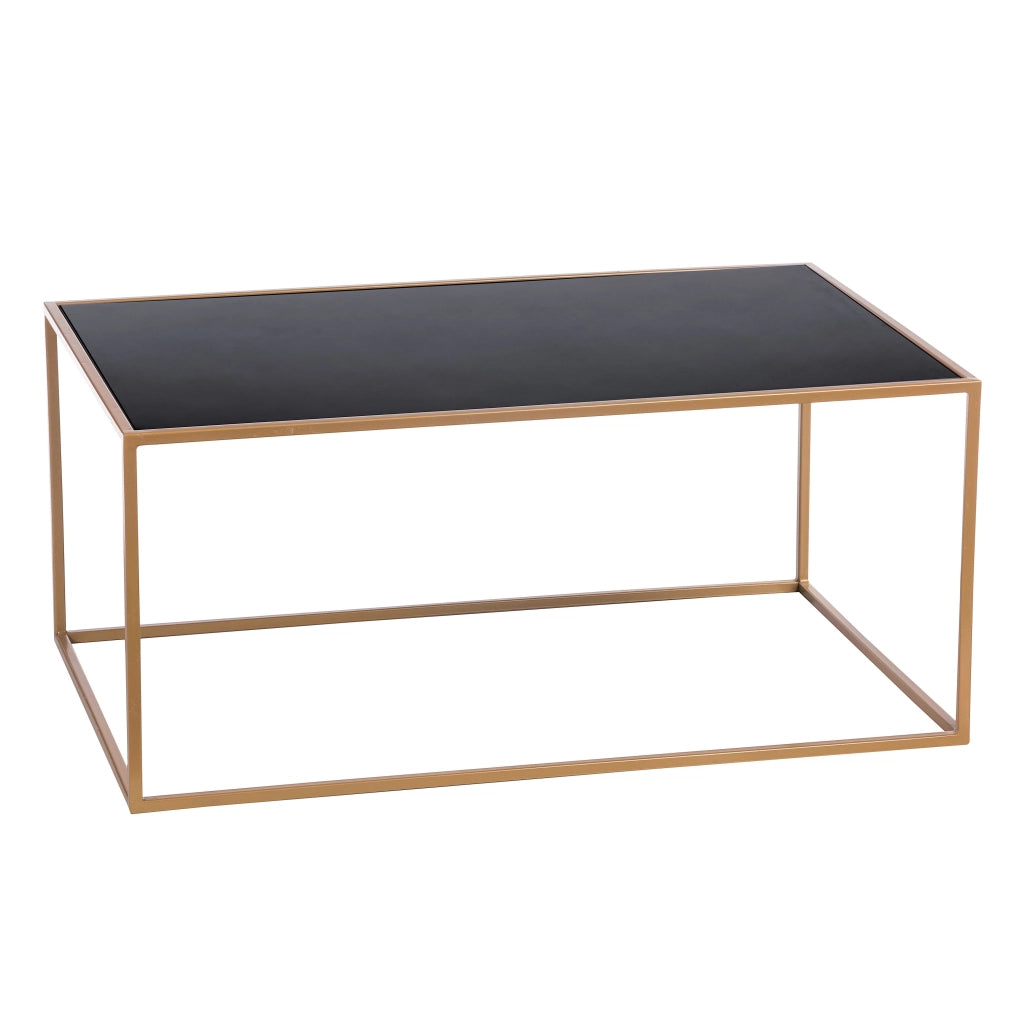 TAVOLO BASSO DORATO 90X55XH40CM CON VETRO NERO