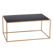 TAVOLO BASSO DORATO 90X55XH40CM CON VETRO NERO