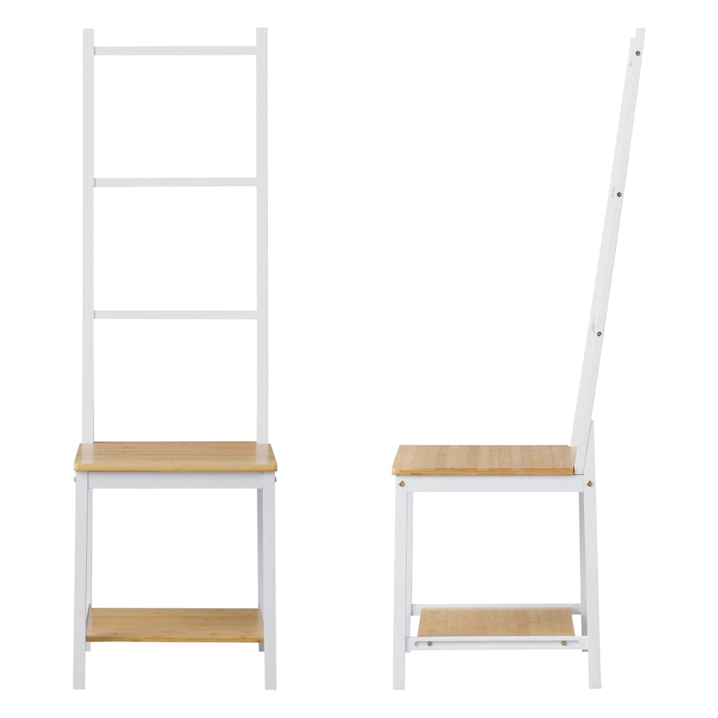 Servomuto 'Juuka' con Seduta - Portasciugamano con Ripiani - Bambù - Bianco/Effetto Legno [en.casa]