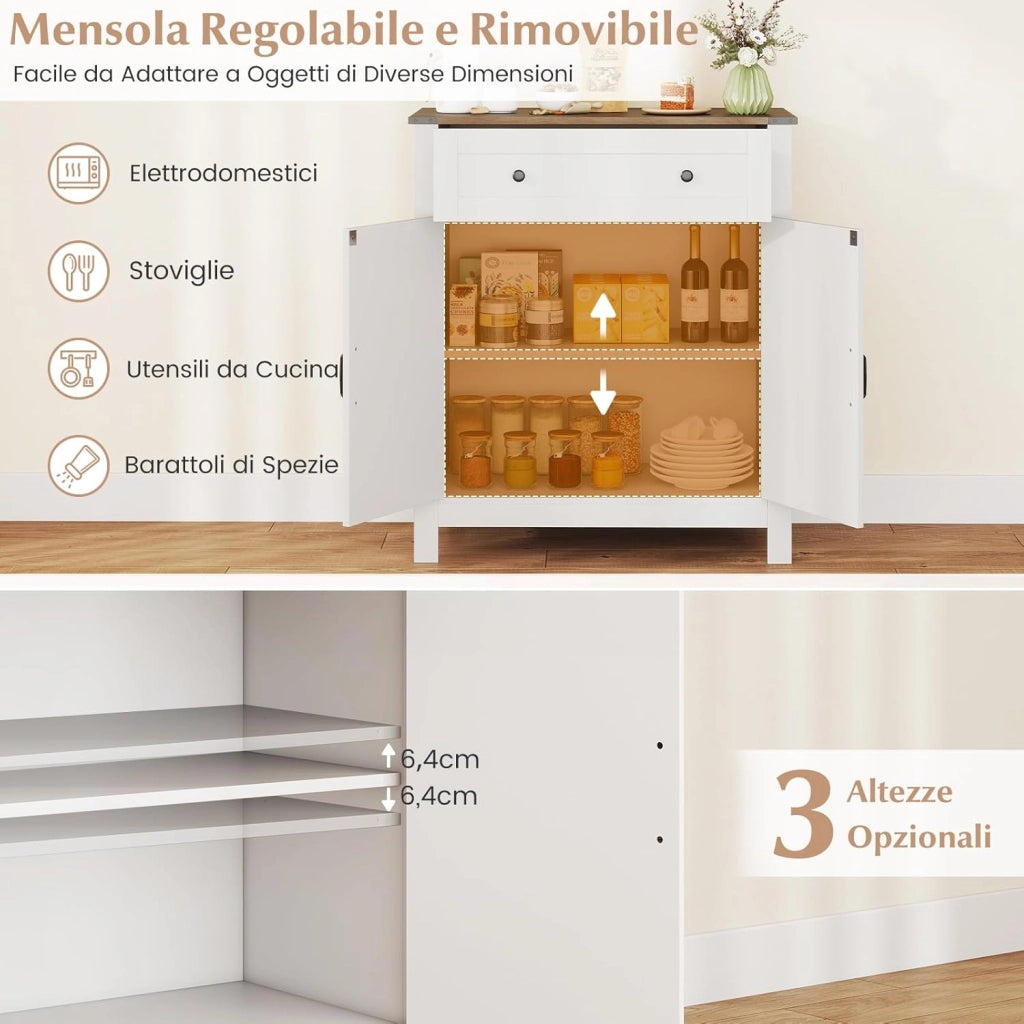 Mobile da Bagno, Armadietto da Dispensa per Cucina con Porte, Cassetto e Ripiano Regolabile, Stazione per Caffè da Pavimento per Sala da Pranzo, Soggiorno e Ingresso, 80 x 40 x 92 cm